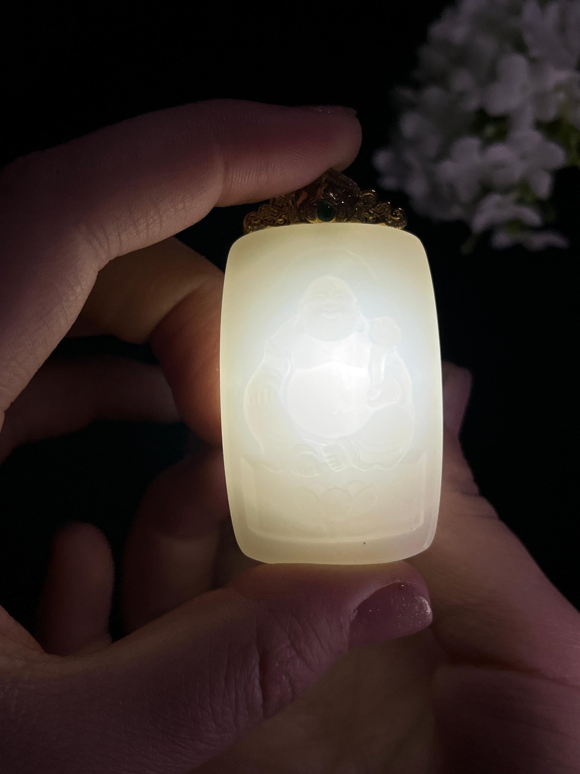 18k金镶和田玉白玉弥勒佛雕刻“福满乾坤”挂件（yc267088）