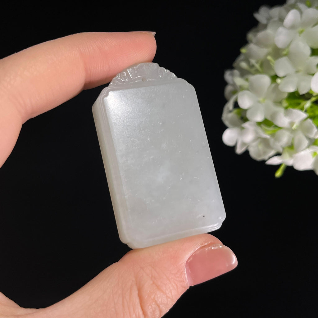 和田玉带墨青花“玉烟林隐”籽料雕刻挂件（yc284617）