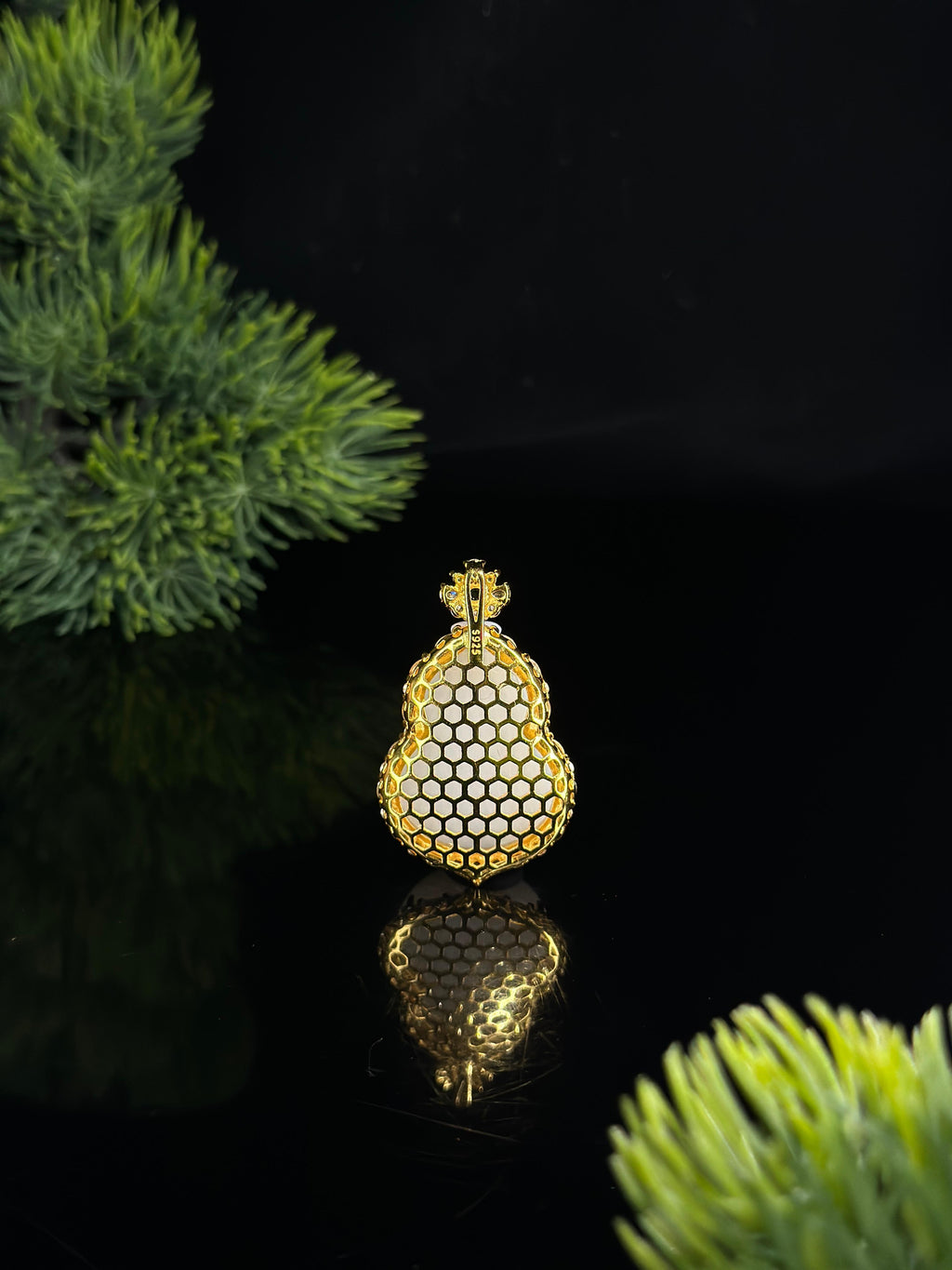 和田玉925银镀金白玉葫芦镶嵌吊坠（yc484423）