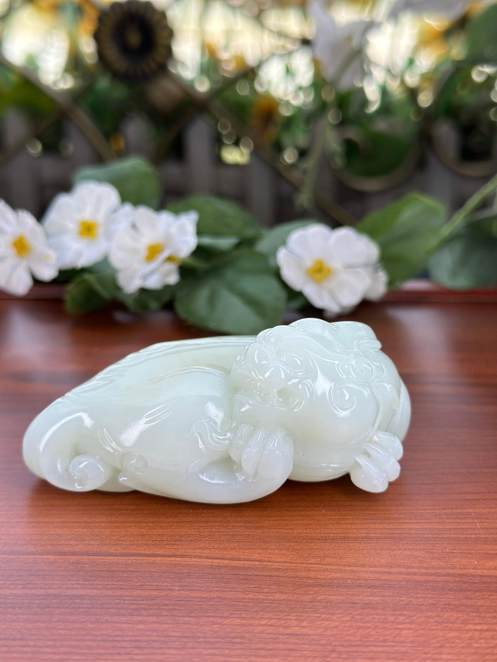和田玉白玉回首貔貅手把件（yc704409）