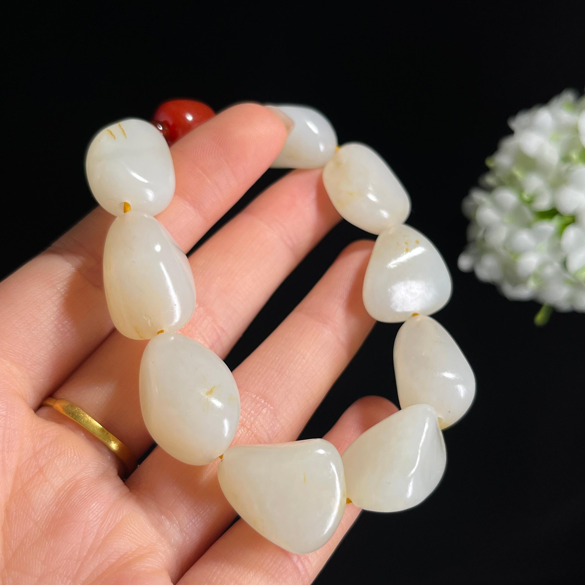 和田玉白玉“白籽星芒”光白籽料手串（yc300577）