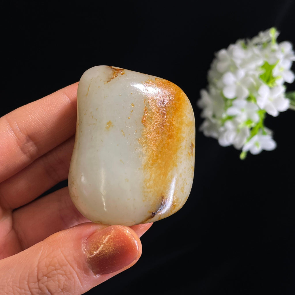 和田玉白玉“烟汀晚泊”红皮洒金皮籽料（yc375293）