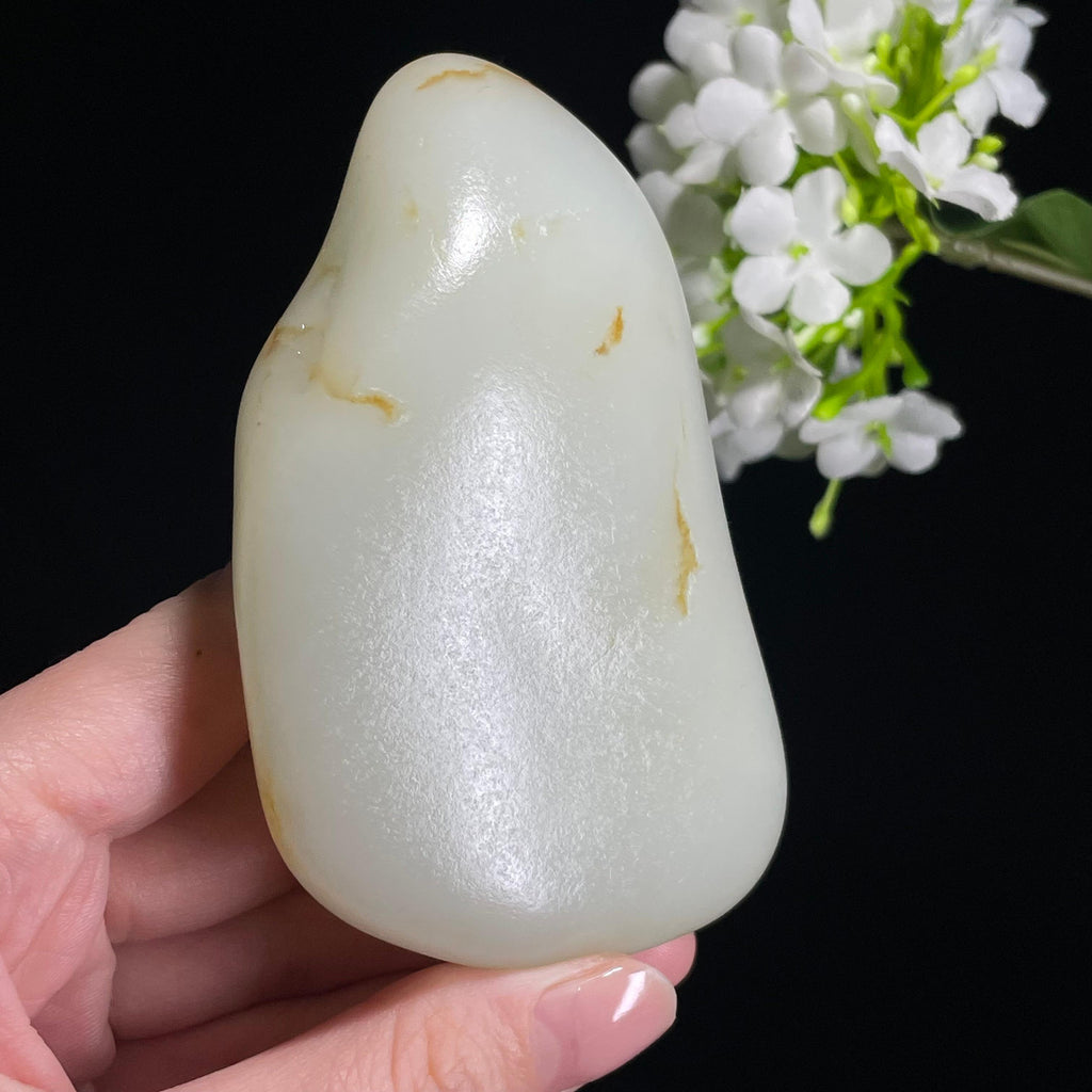 和田玉高青白洒金皮“山月照雪”籽料原石（yc310228）