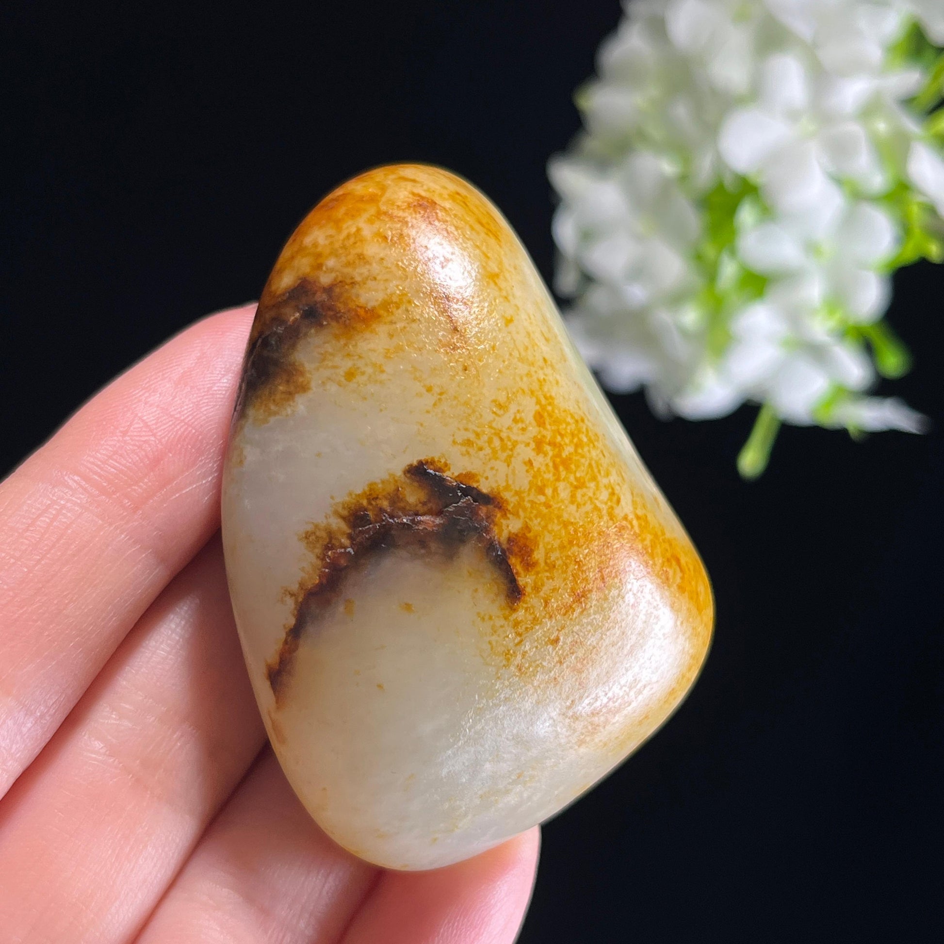 和田玉白玉“水墨秋山”洒金皮洒红皮籽料（yc351295）