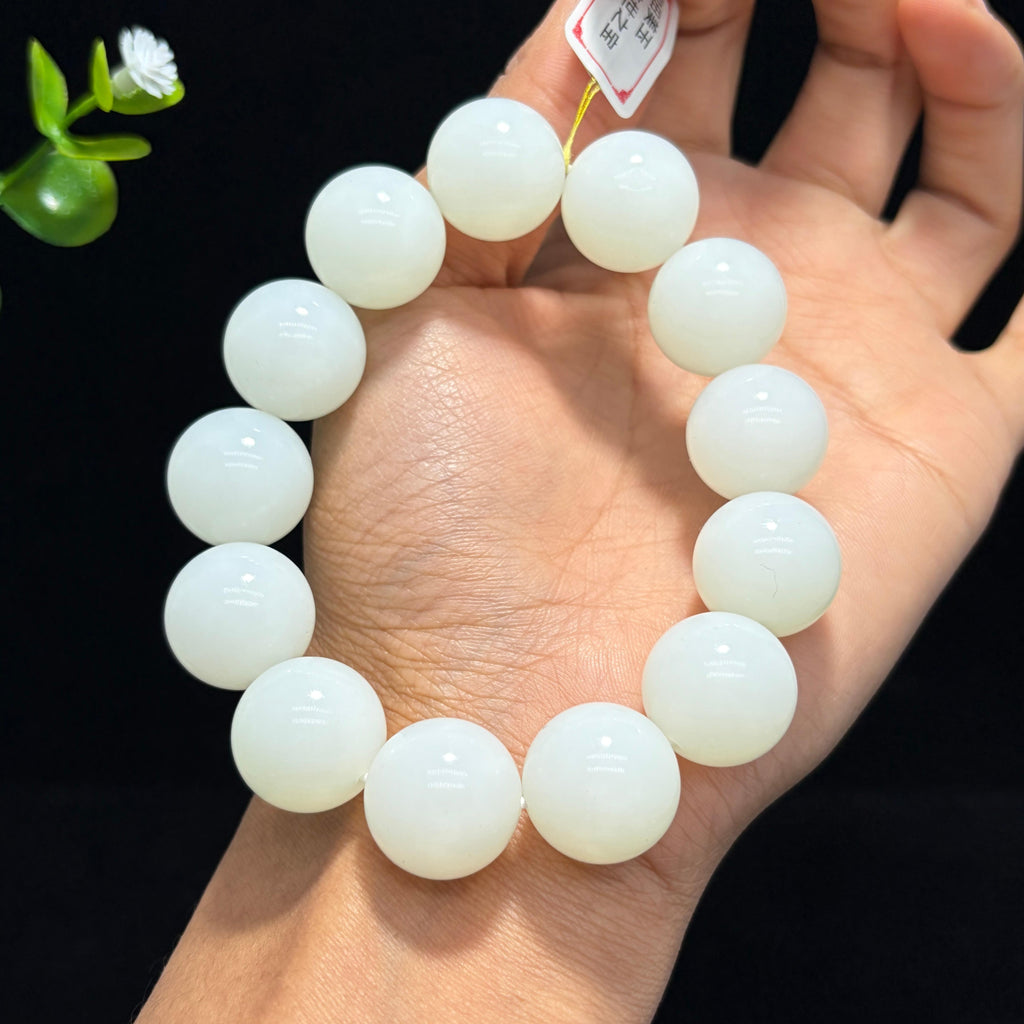 高品质和田羊脂白玉圆珠手串（yc786996）