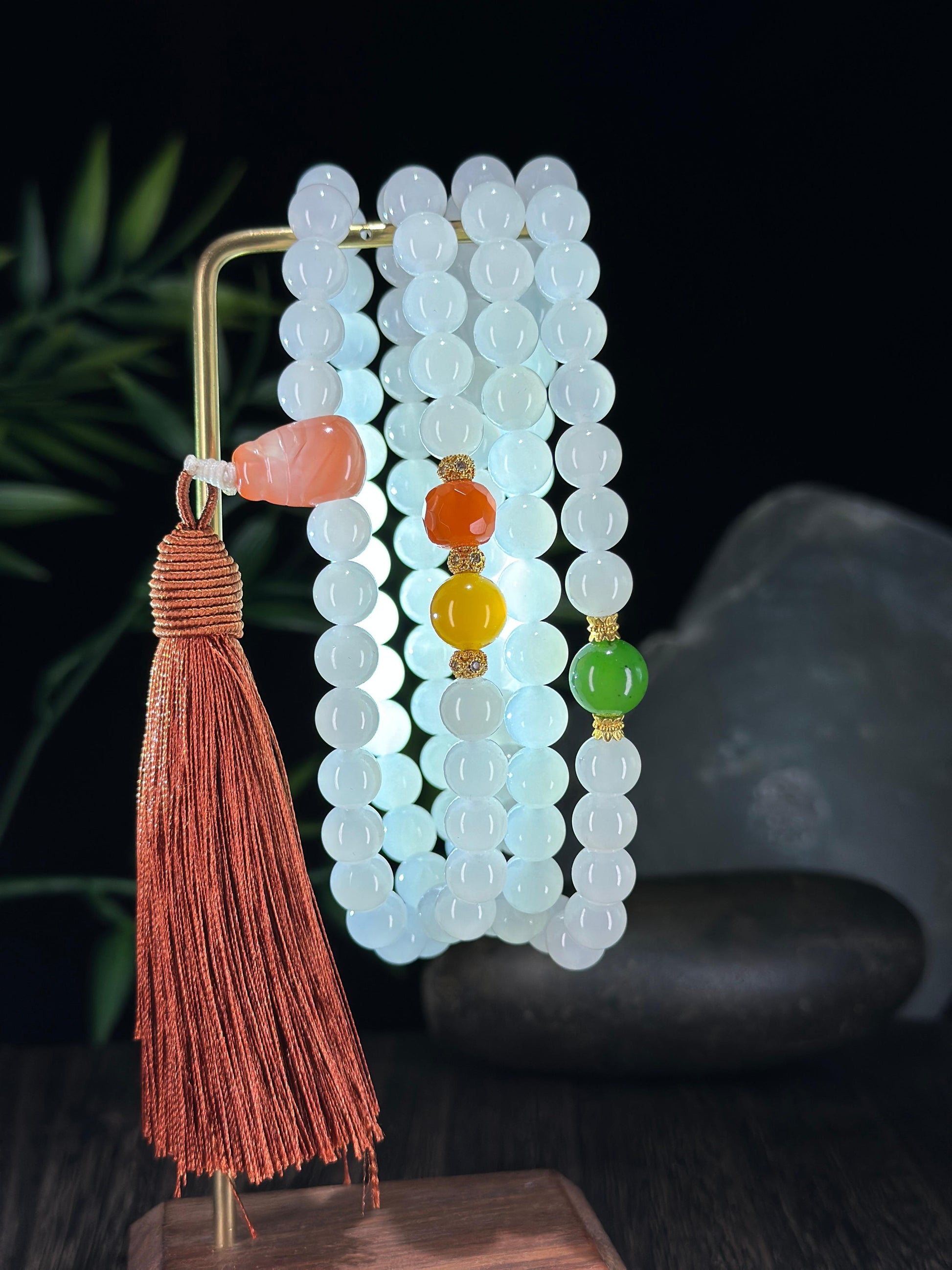 和田玉冰底白玉圆珠项链（108颗）（yc703194）