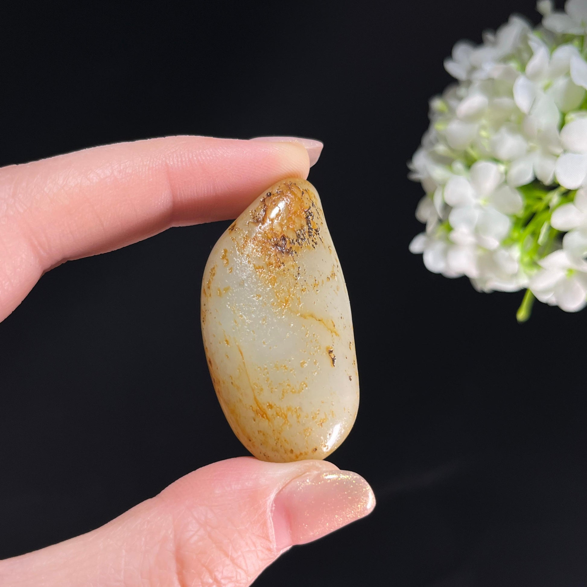 和田玉青白玉“风絮金尘”洒金皮籽料（yc350310）