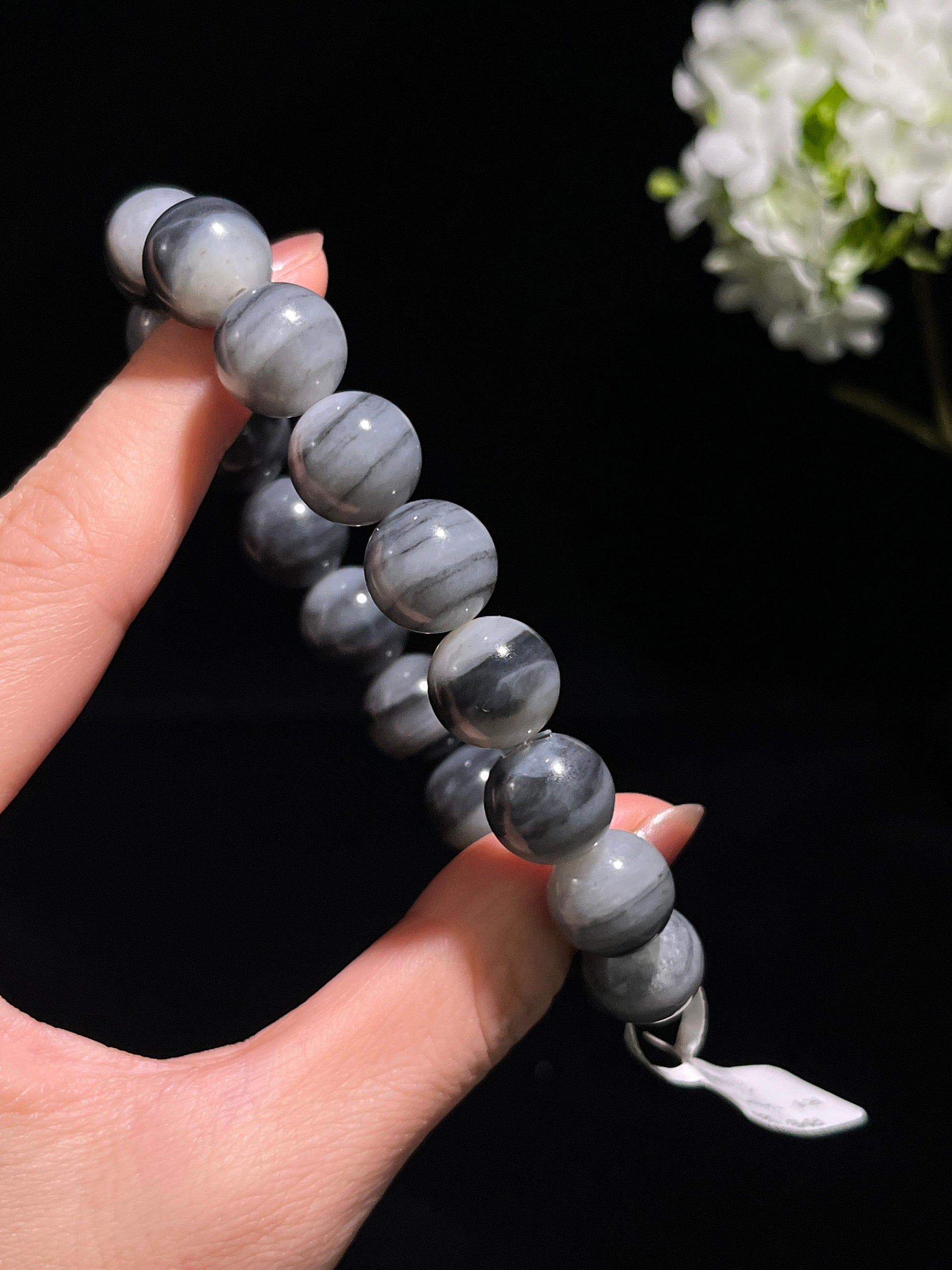 和田玉青花圆形珠手串（卡12）（yc246368）