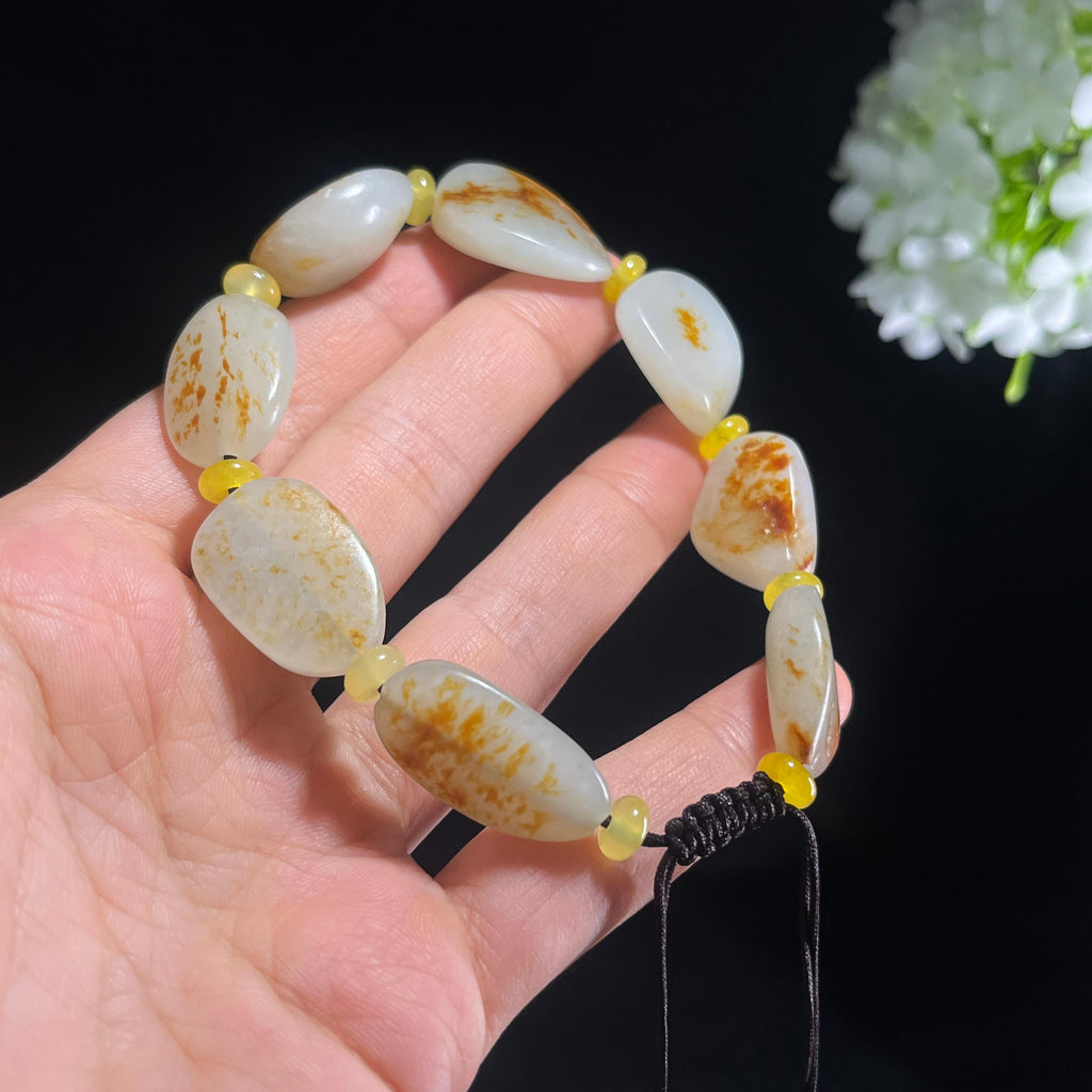 新疆天然和田玉白玉红皮原籽手串（yc388345）