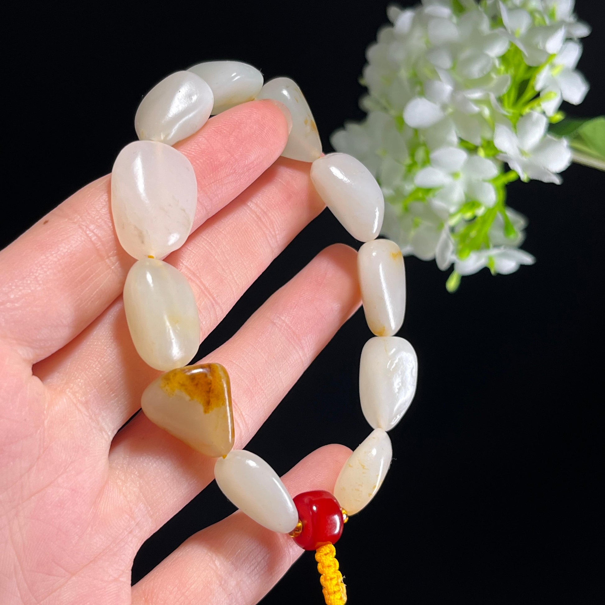 和田玉白玉青白玉洒金皮籽料原籽手串（yc347448）