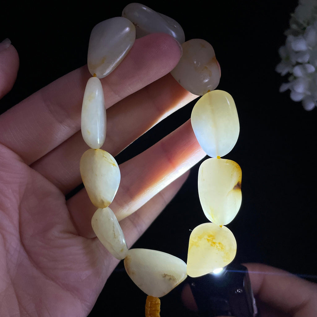 和田玉白玉青白玉红皮原籽手串（10颗）（yc421892）