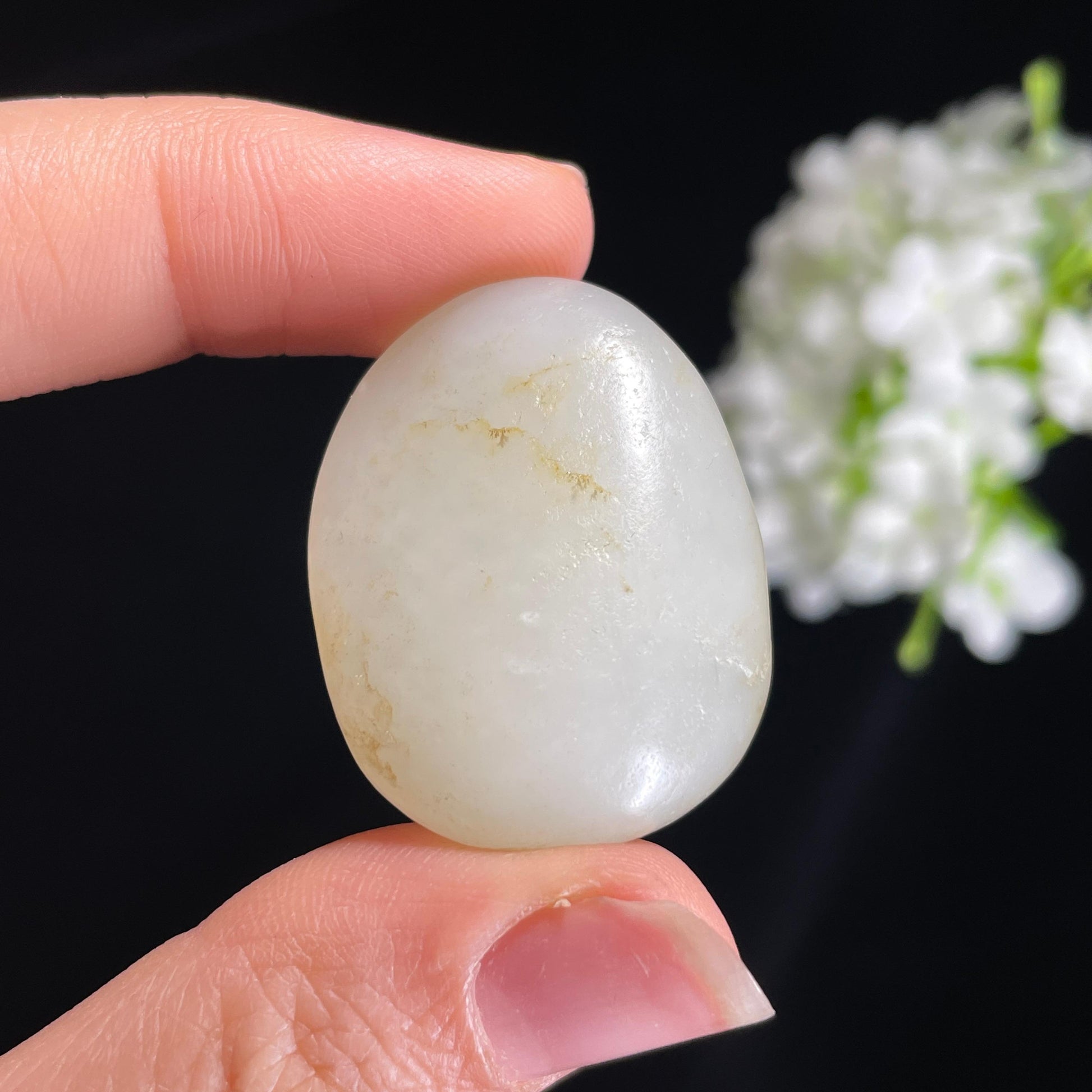 和田玉白玉“雪涧溪痕”淡洒金皮籽料（yc416756）