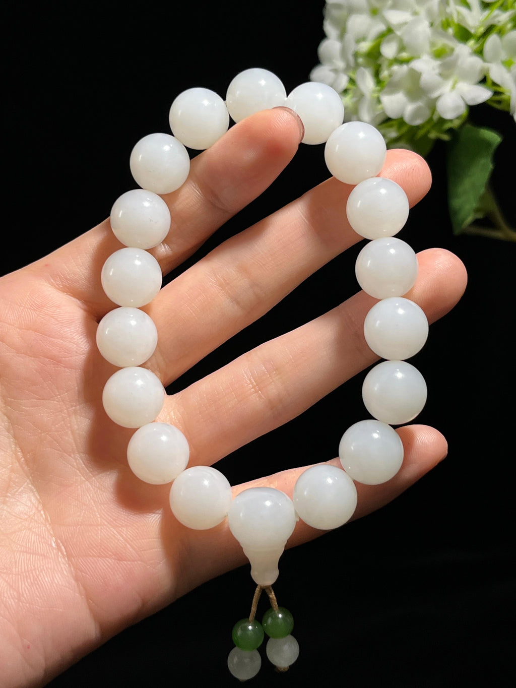 新疆天然和田玉羊脂白玉手串中国风（yc258425）