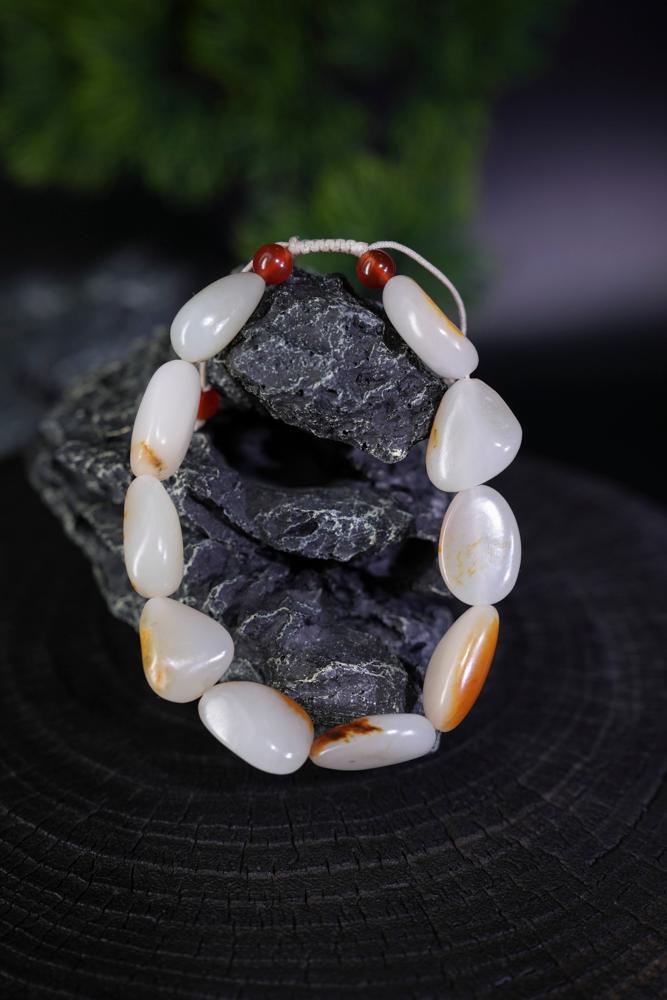 新疆和田玉白玉洒金皮籽料原石手串（修）yc229718）