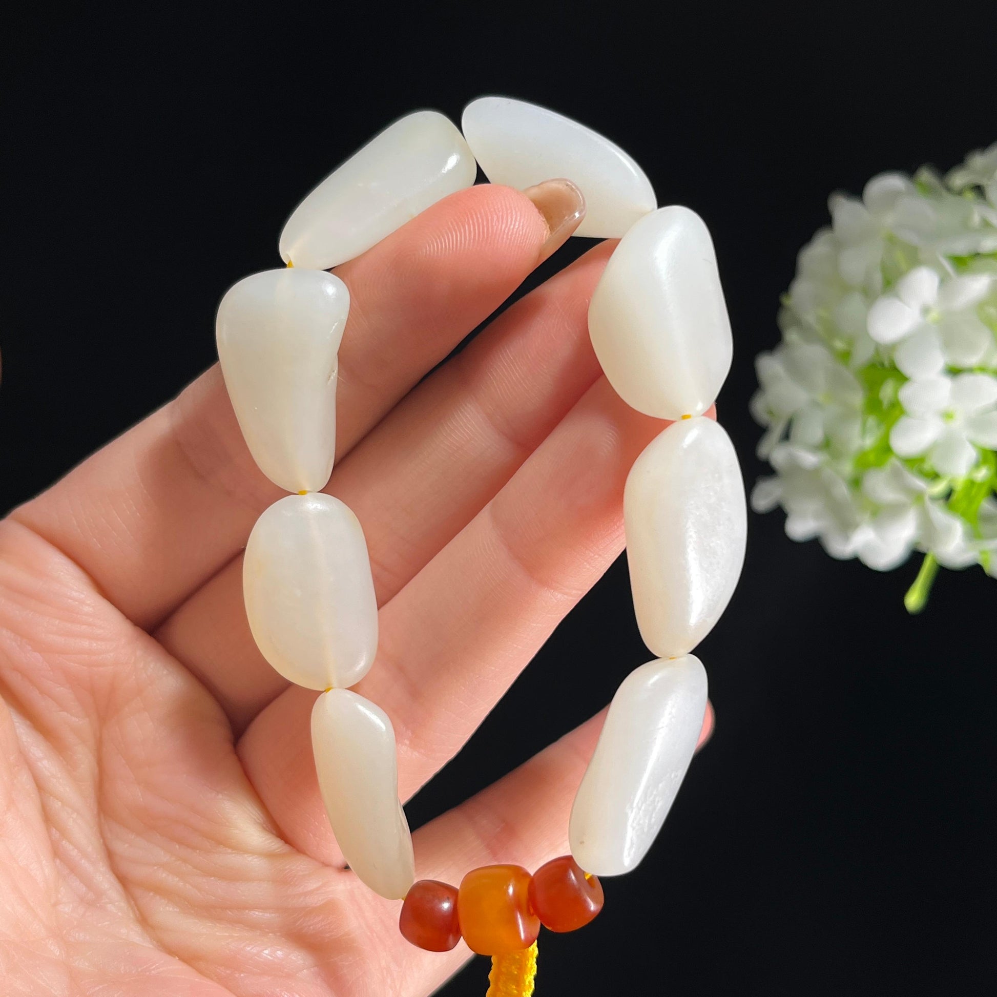 和田玉白玉淡洒金皮原籽手串（yc382623）