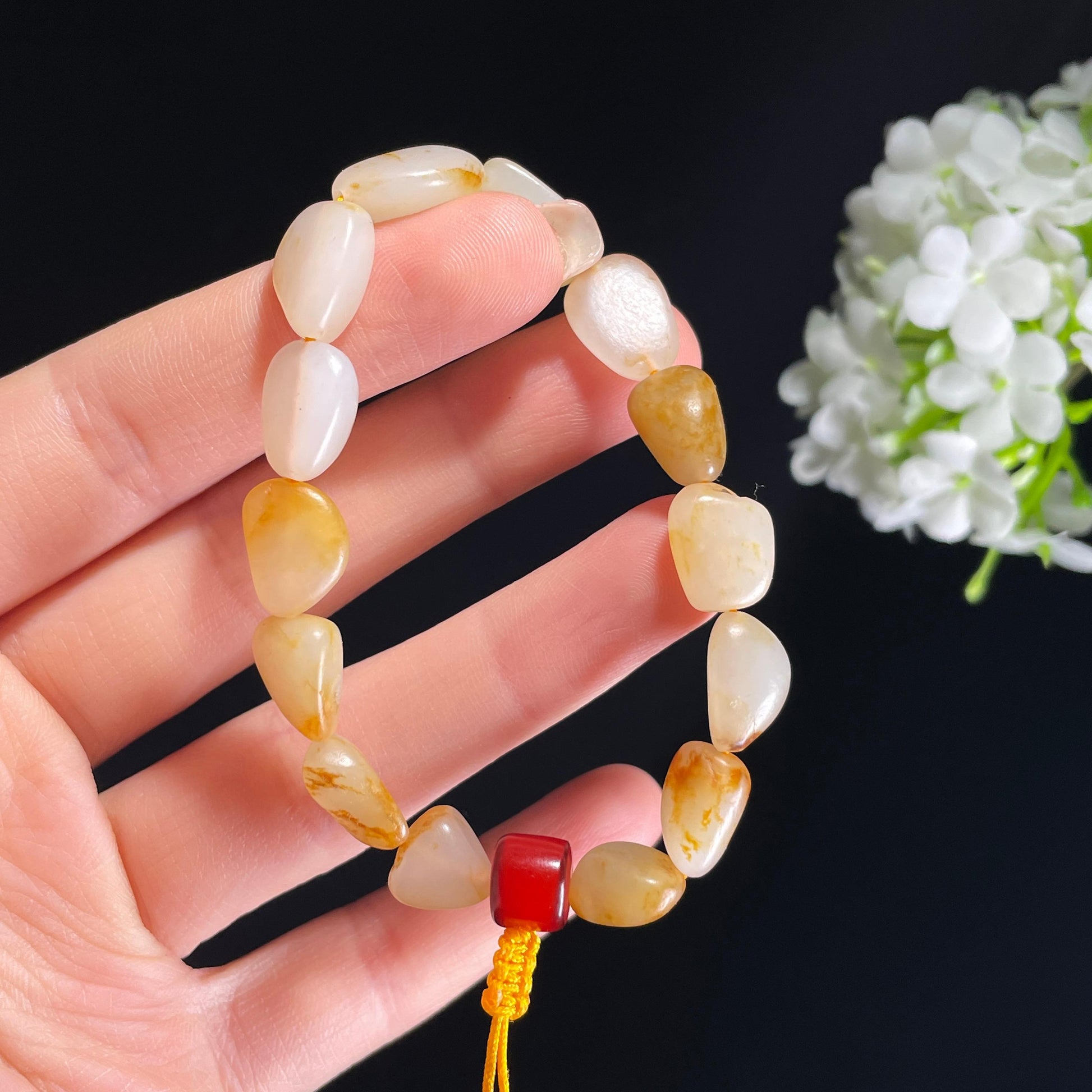 和田玉白玉洒金皮红皮原籽手串（yc410764）