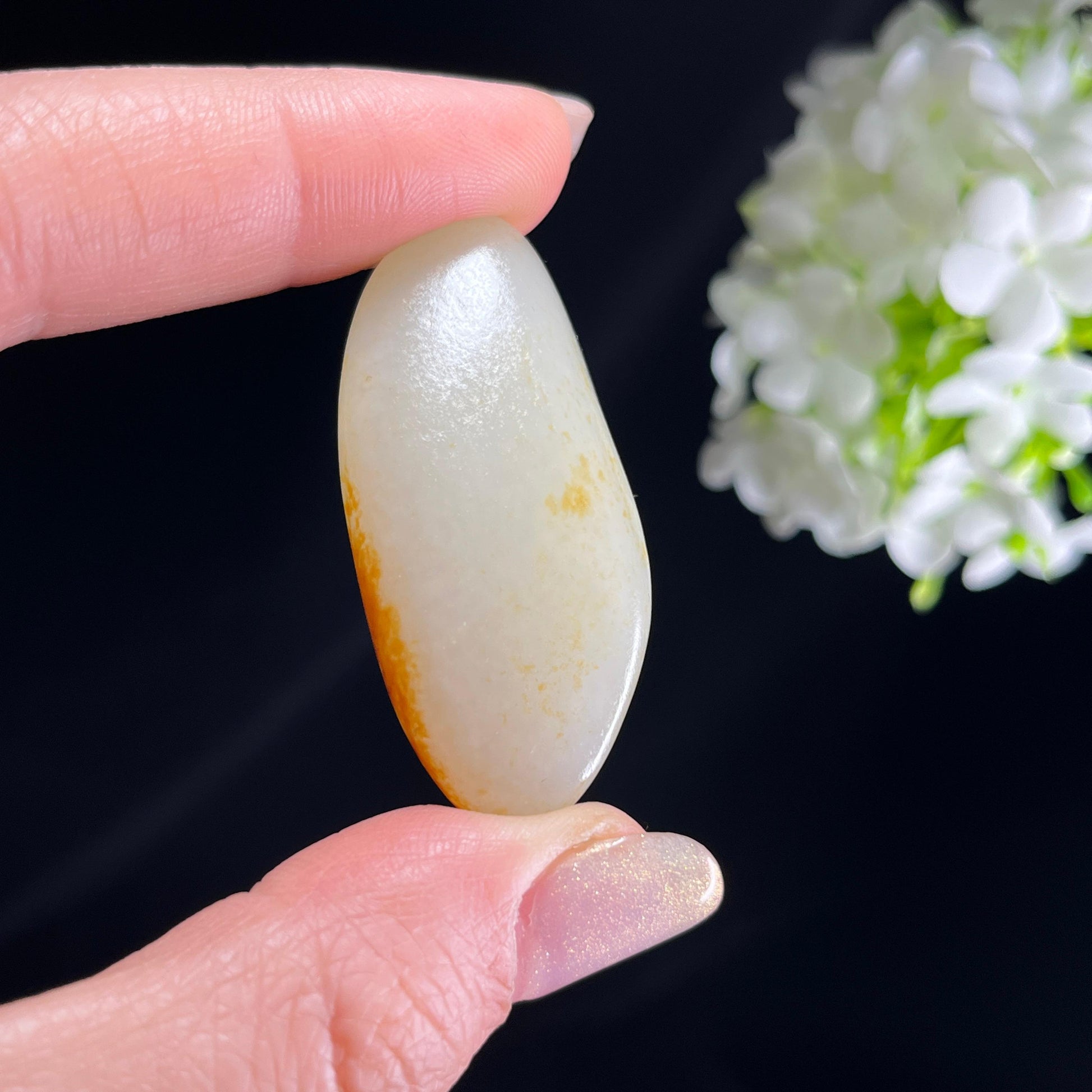 和田玉白玉“枫桥渔火”洒金皮聚红皮籽料（yc356725）