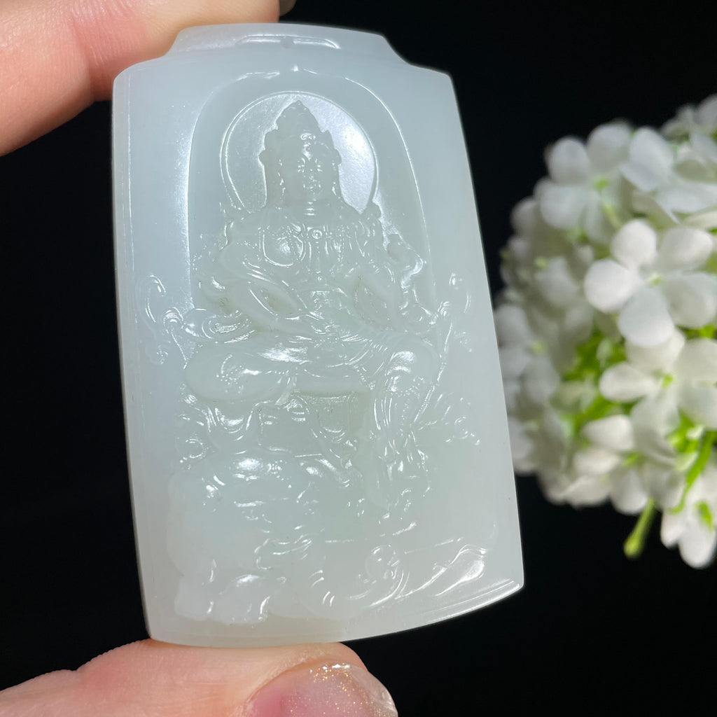 和田玉白玉普贤菩萨雕刻挂件（yc414280）