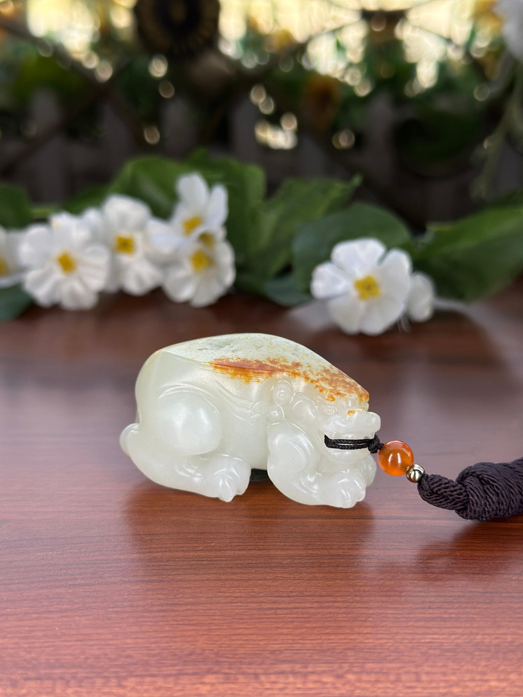 新疆和田玉精品红皮洒金皮籽料貔貅手把件（yc709723）