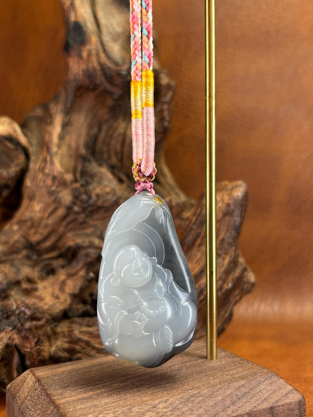 和田玉青花籽料弥勒佛雕刻挂坠（yc221989）