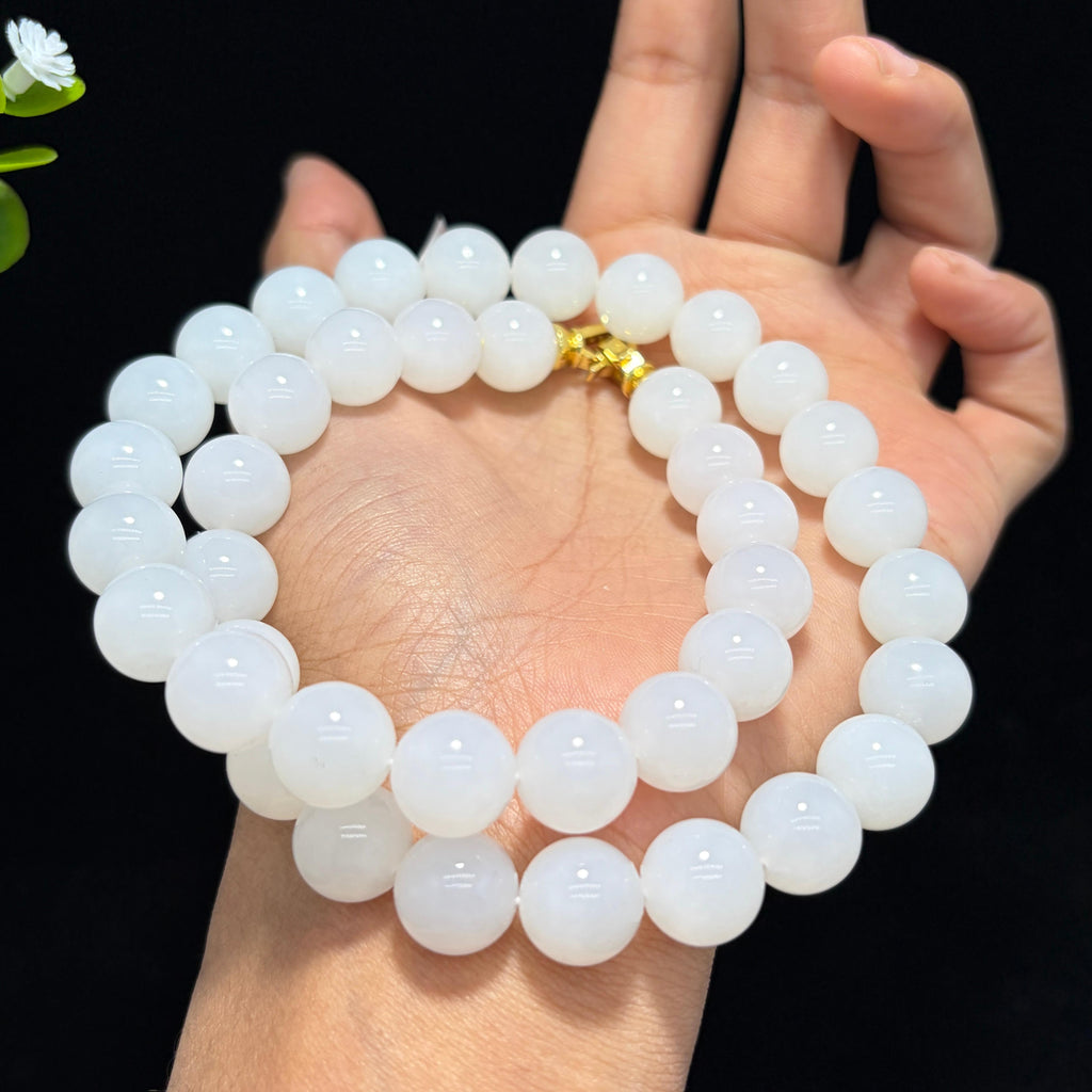 高品质和田羊脂白玉圆珠项链（yc780304）