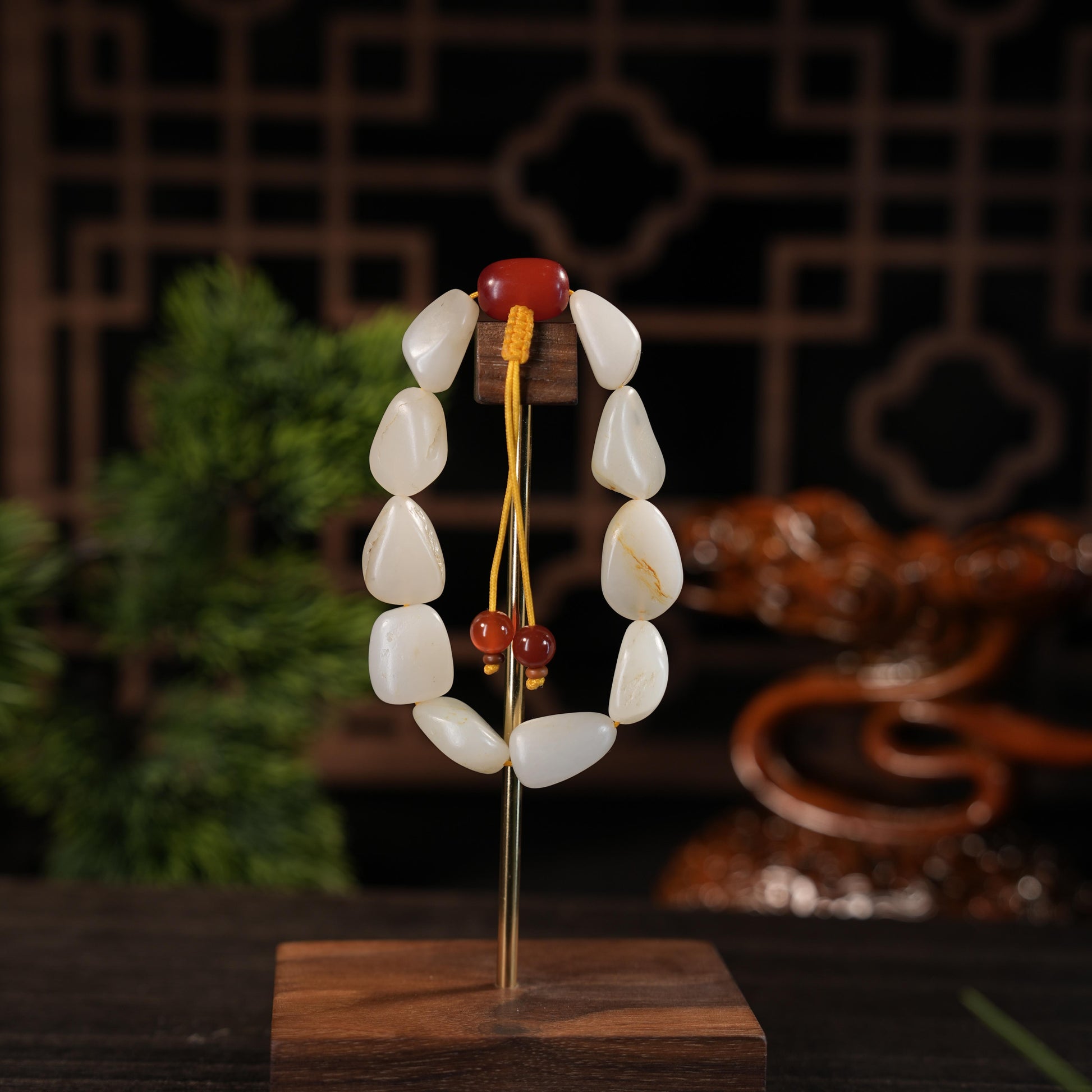 新疆天然和田玉洒金皮光白籽原籽手串（10颗）（yc455588）