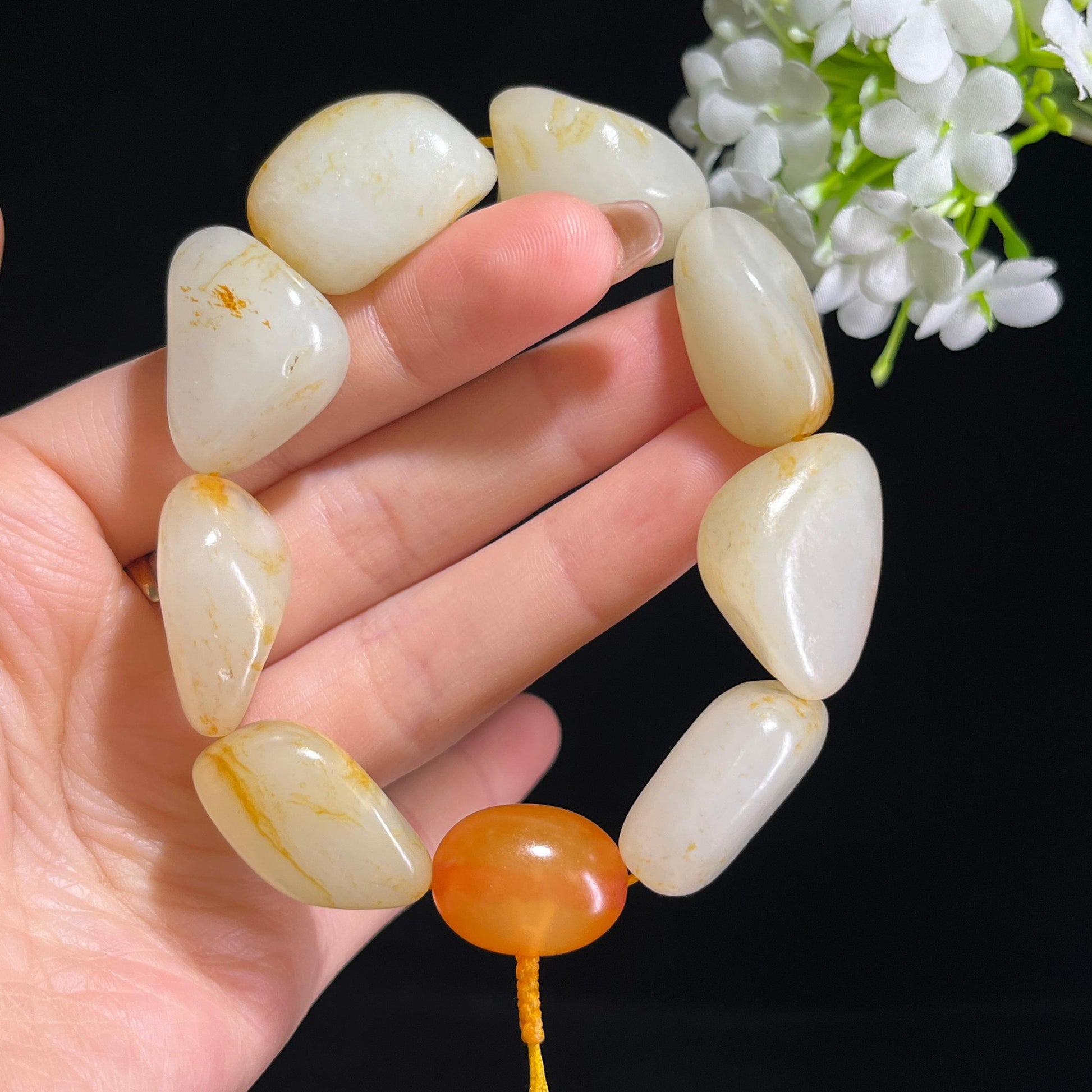 和田玉白玉洒金皮红皮原籽手串（yc381699）