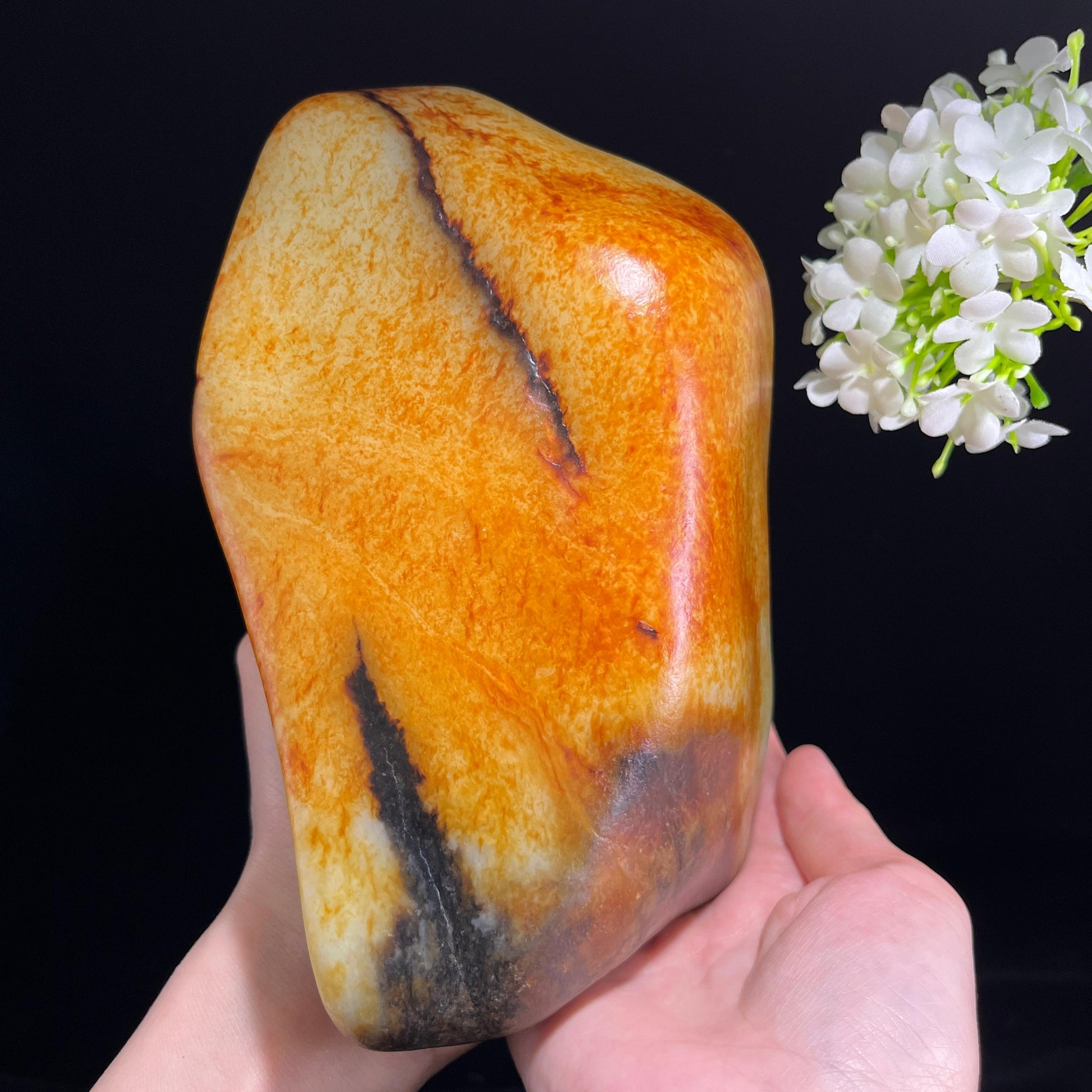 和田玉白玉“金墨绘山”通体洒金皮籽料（yc343173）
