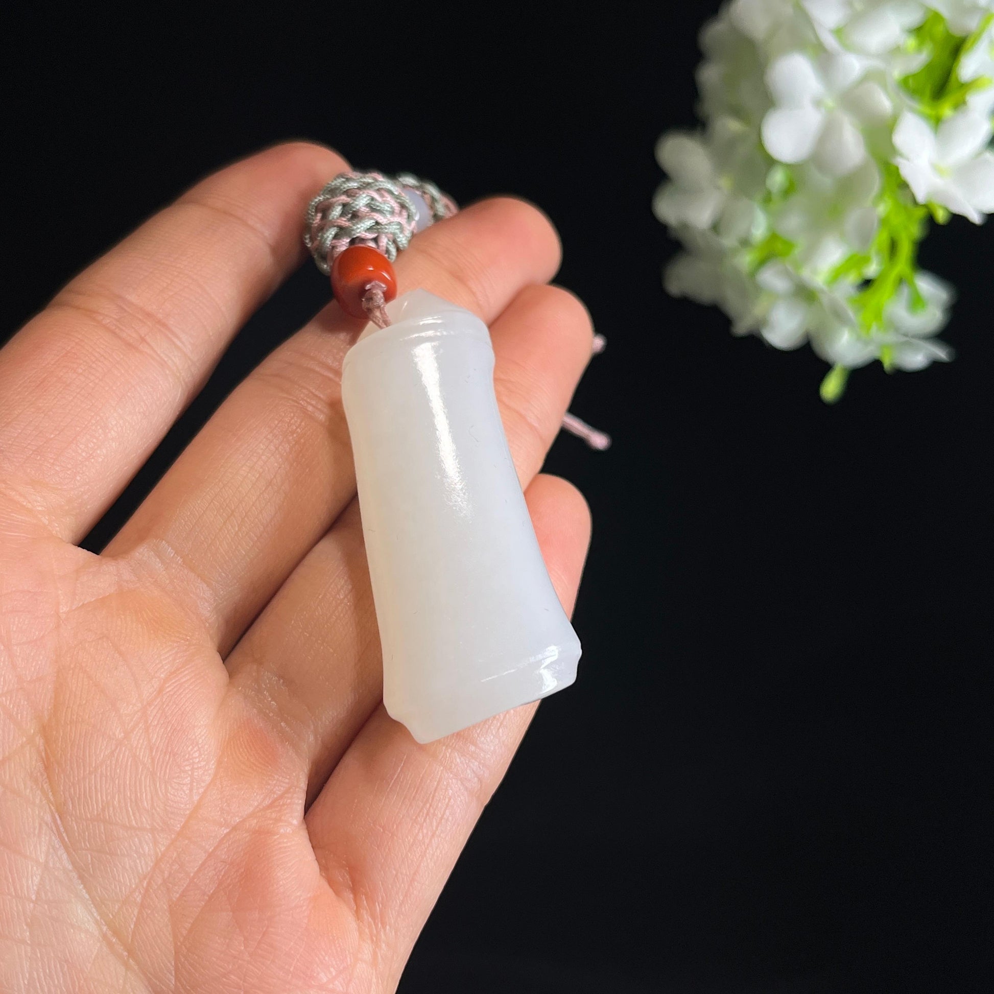 和田玉白玉“劲竹凌云”竹节随形雕挂件（yc349441）