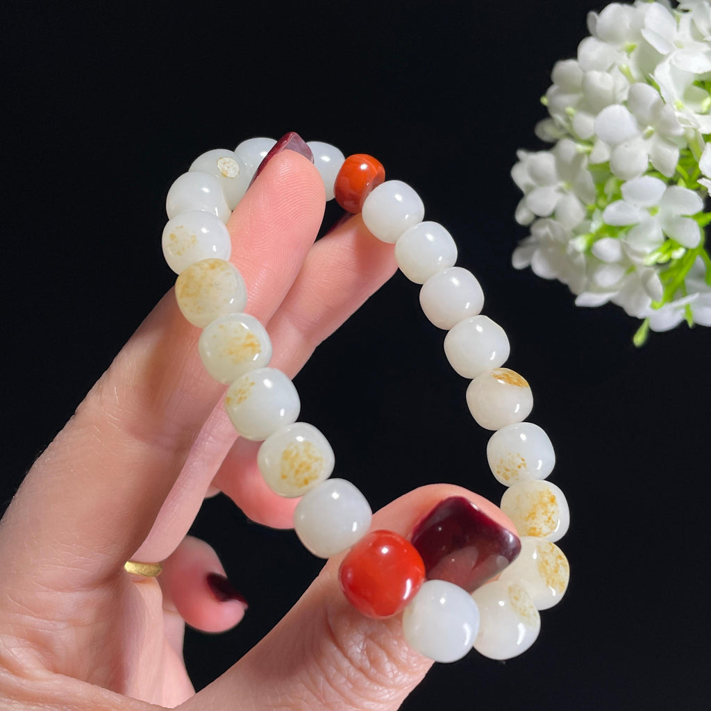 和田玉白玉洒金皮籽料手串（卡10）（yc335742）