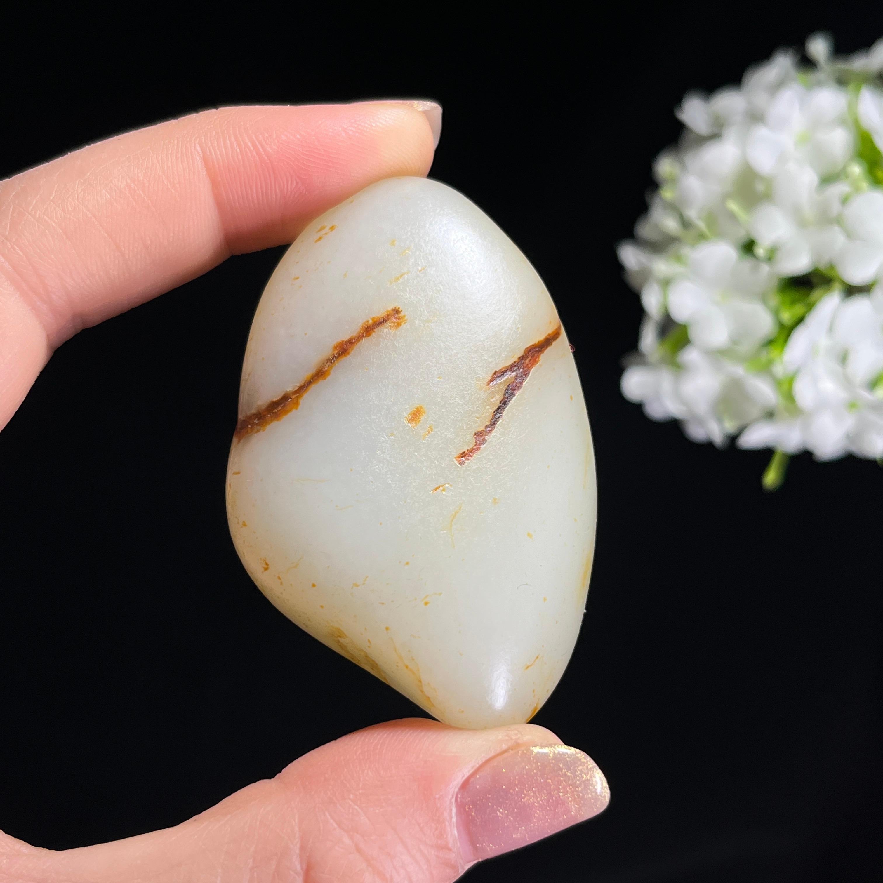 新疆 和田玉 原石 沁色自然 新疆和田玉特色红沁籽料原石（yc255414） – 添福玉器