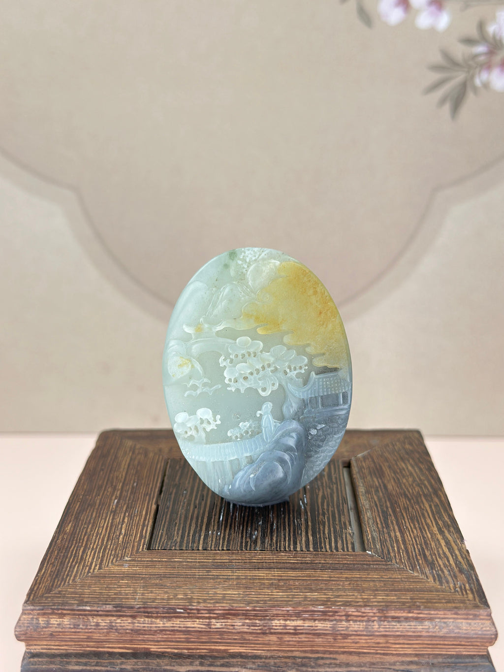 新疆和田玉意境青花洒金皮籽料山水牌（yc751043）