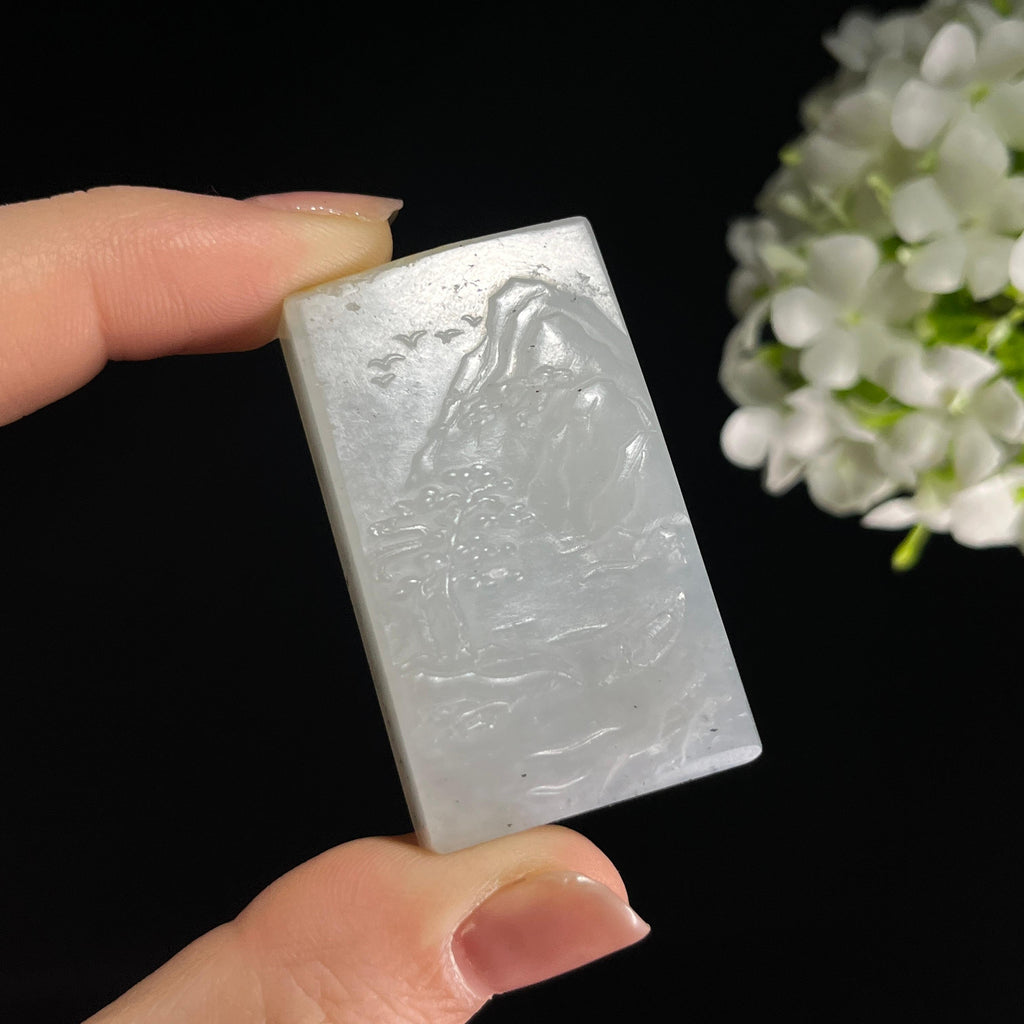 和田玉带墨青花“终南山下”籽料雕刻挂件（yc284636）