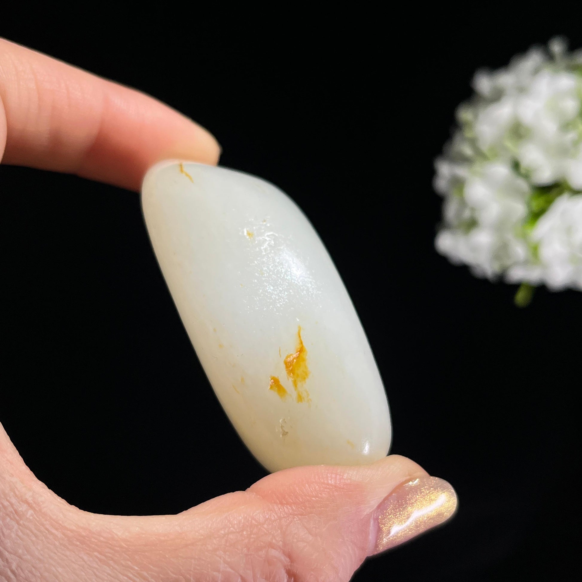和田玉一级白“霜雪点金”光白籽料原石（yc295714）