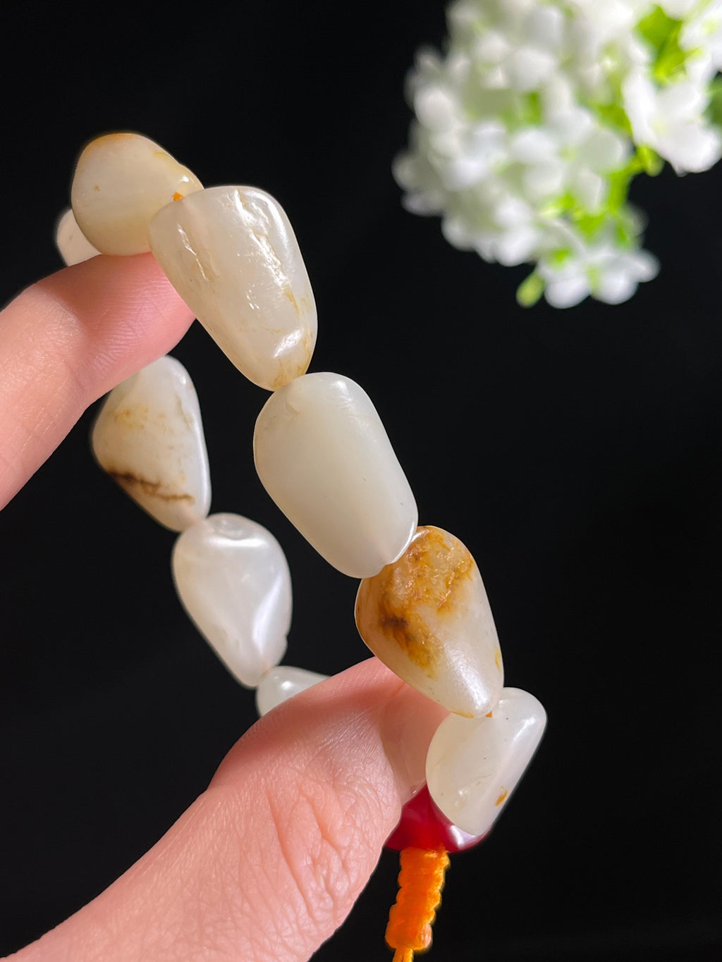 新疆天然和田玉籽料原石洒金皮手串（yc269694）