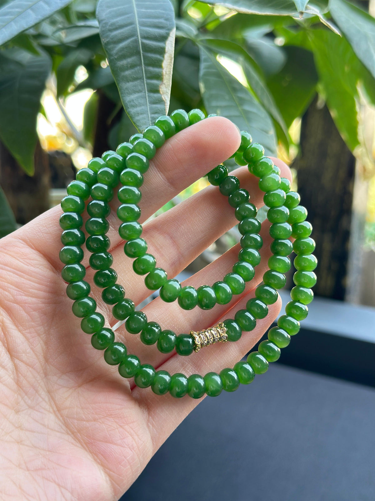 天然和田玉碧玉算盘珠项链（yc724517）