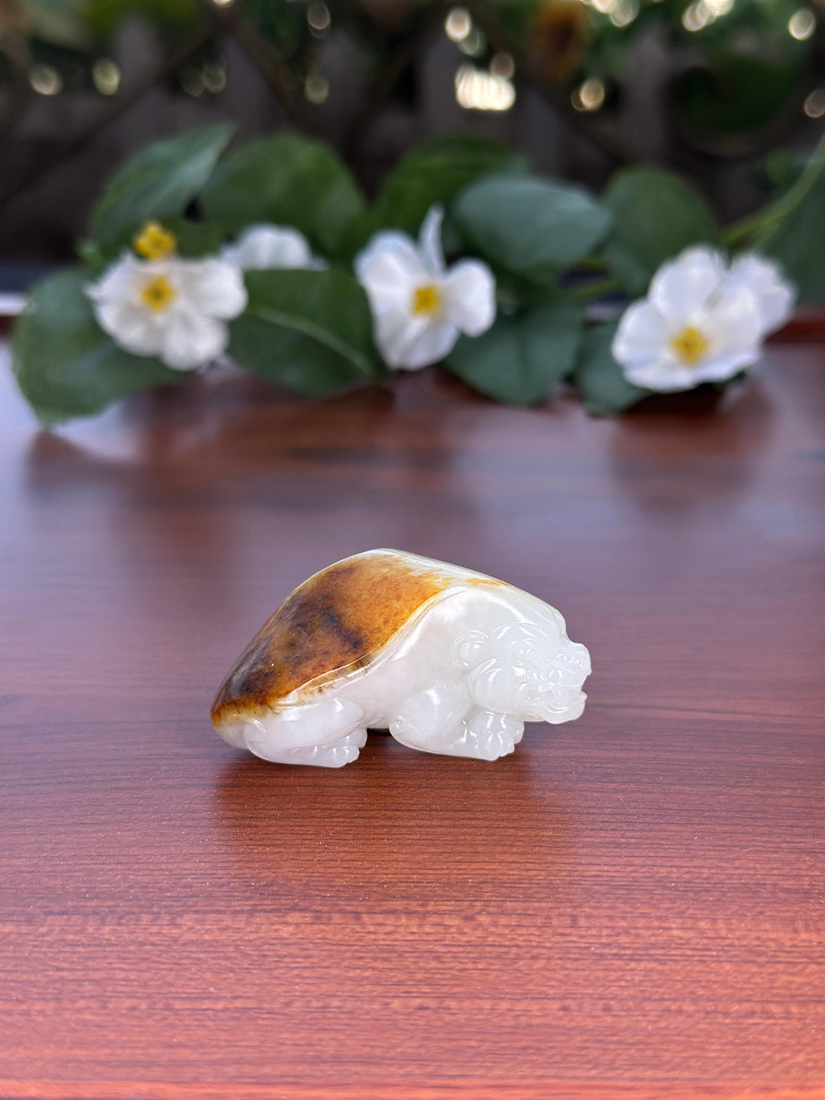 新疆和田玉精品白玉聚红皮籽料龙龟挂件（yc706476）