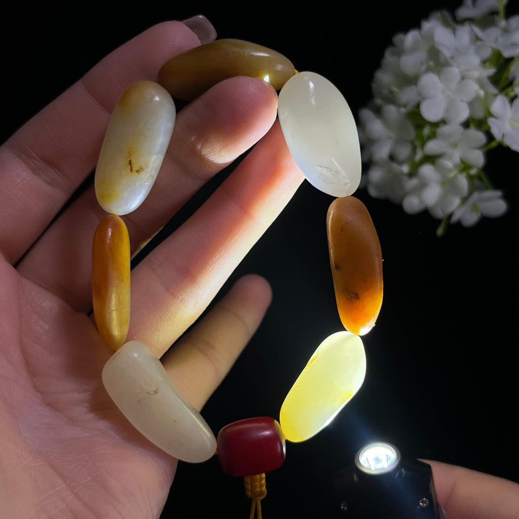 2026.3.31广告流，和田玉白玉黄沁洒金皮原籽手串（yc370051）