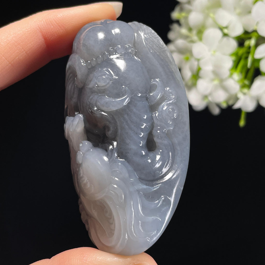 和田玉青花籽料“吉祥太平”象、雄鸡雕刻手把件（yc326506）