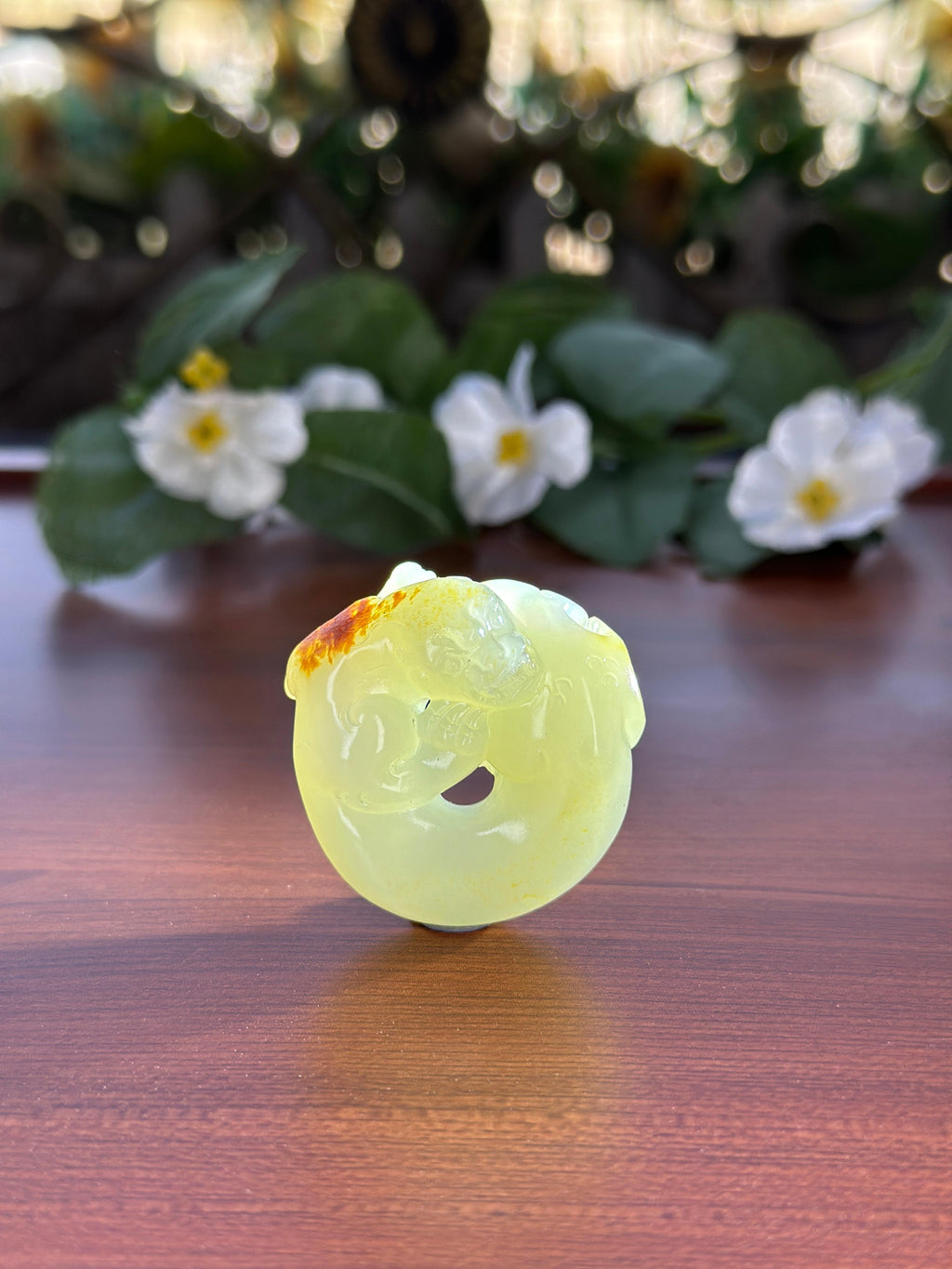 新疆和田玉白玉聚红皮籽料貔貅平安环（yc706465）