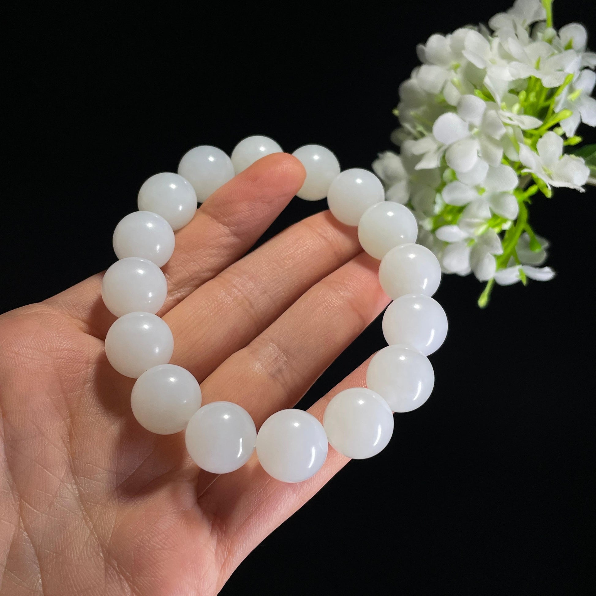 和田玉白玉“素心澄怀”圆珠手串（yc337816）