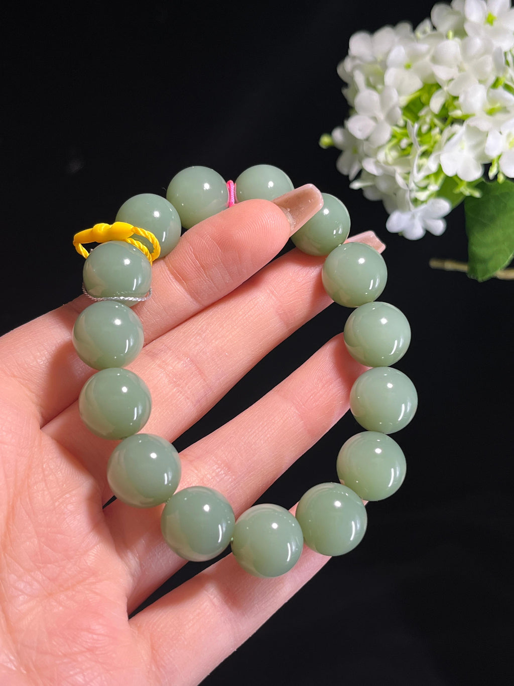 和田玉冰底无结构青玉手串（卡14）（yc261922）