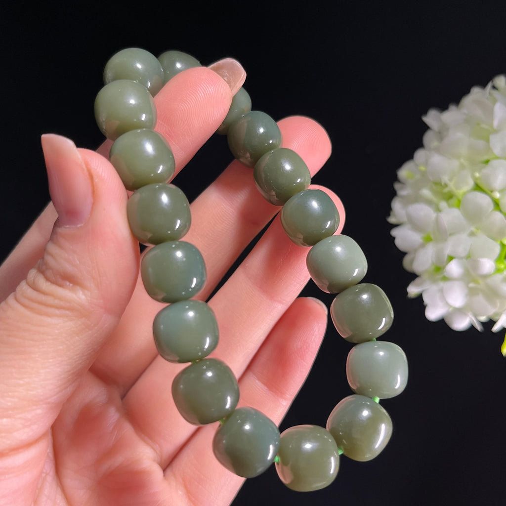 和田玉青玉老型珠手串（18颗）（yc389091）