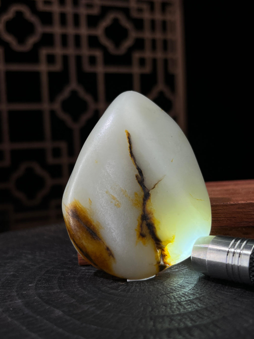 新疆和田玉白玉籽料原石聚黄皮挂件1（yc233743）