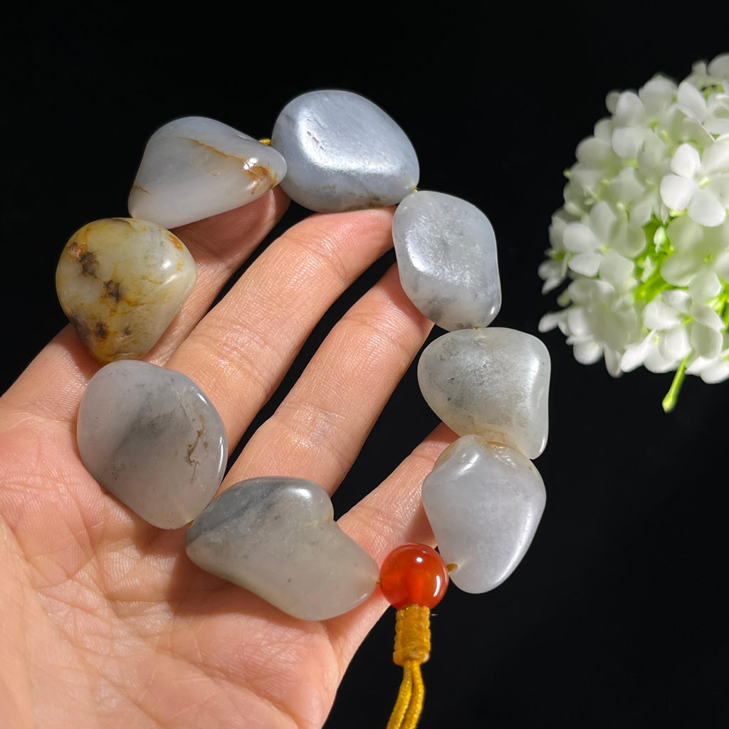 和田玉青花洒金皮原籽手串（8颗）（yc399568）