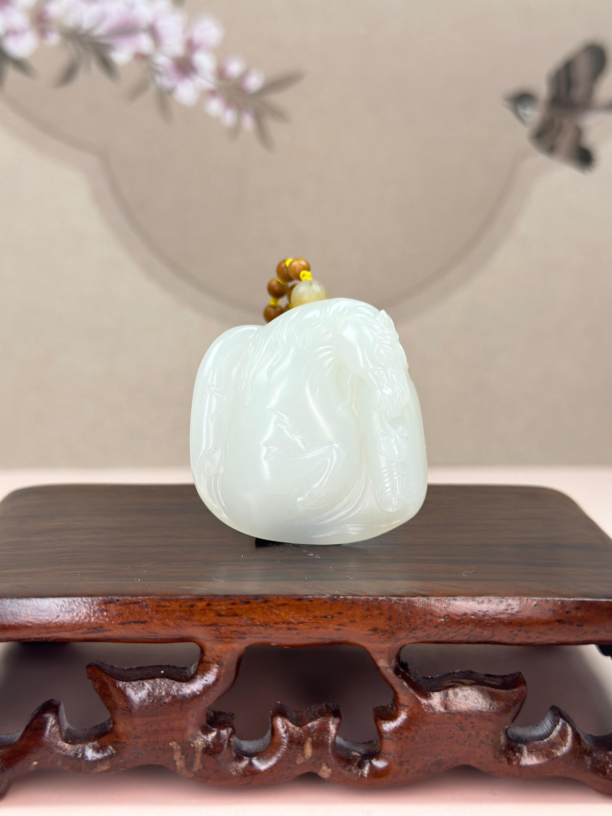 珍品新疆和田玉白玉籽料唐马挂件（yc766591）