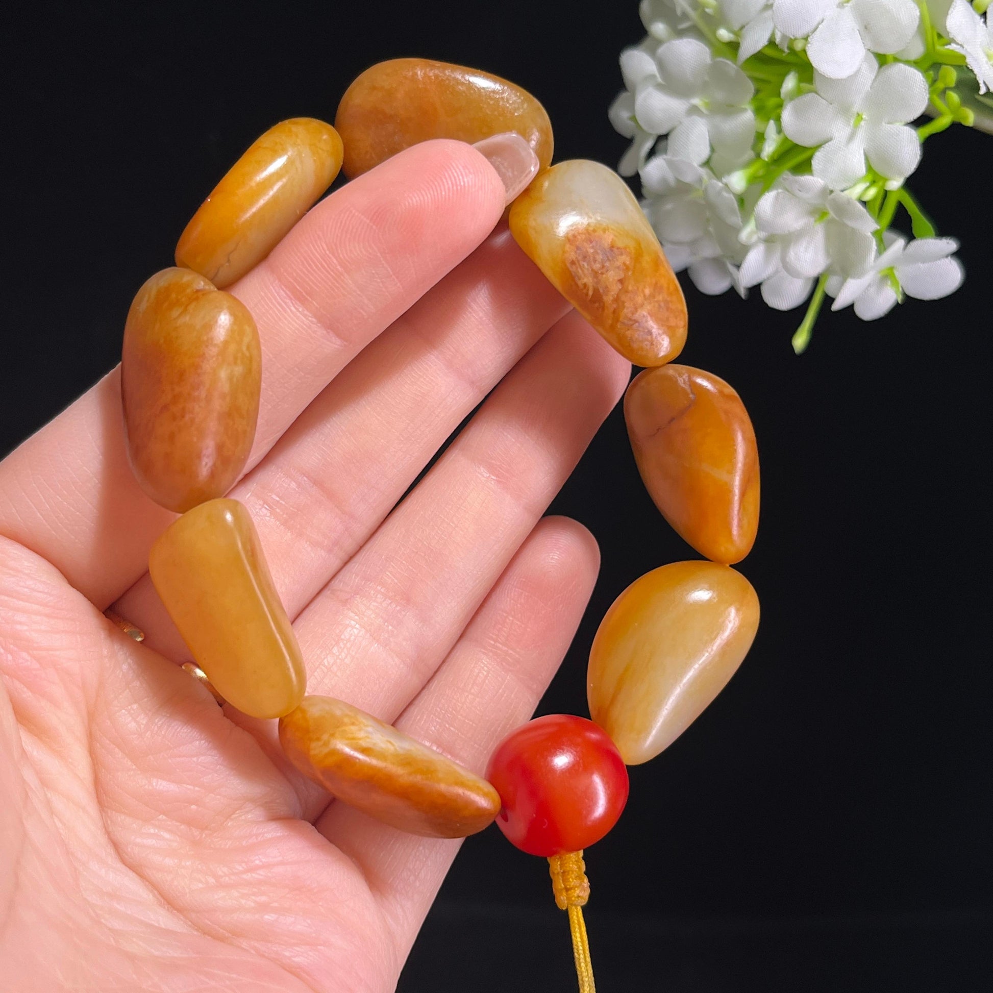 和田玉黄沁红沁原籽手串（yc381638）