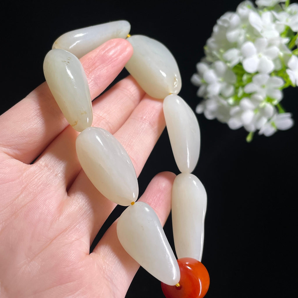 新疆和田玉白玉青白玉天然原籽手串（yc369864）