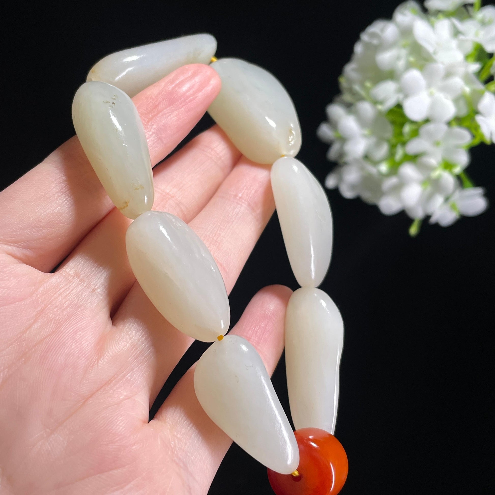 新疆和田玉白玉青白玉天然原籽手串（yc369864）