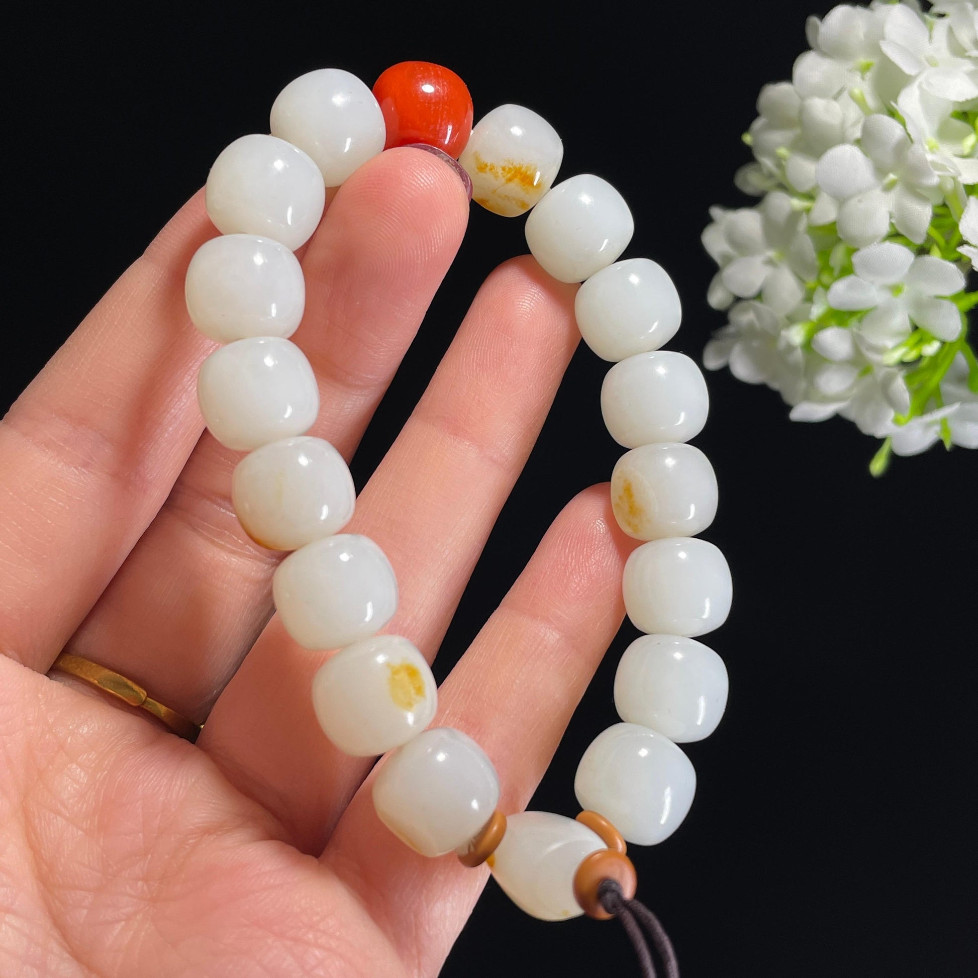 和田玉白玉洒金皮籽料手串（卡12）（yc335744）